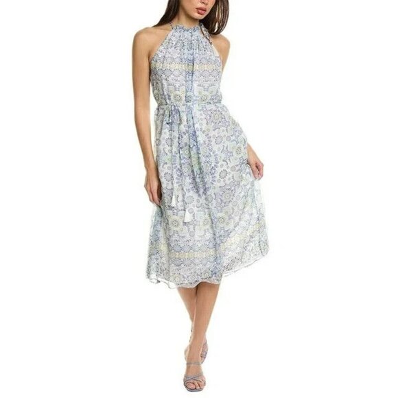 Joie White & Blue Floral 100% Silk Marietta Halter DressSize Small NWT! $428